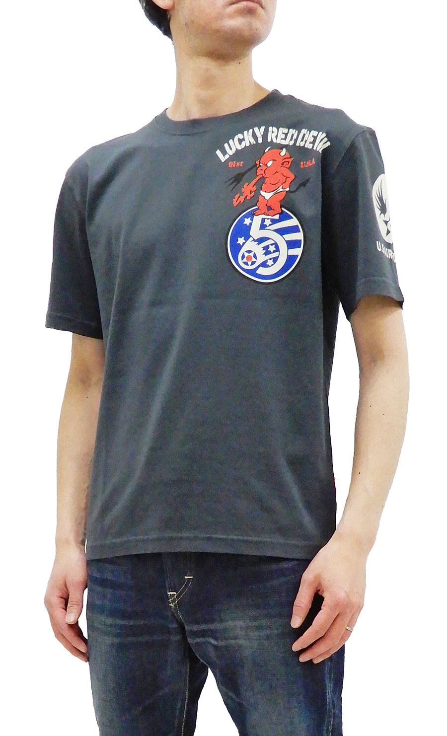 Tedman T-Shirt Men's Lucky Devil Military Graphic Short Sleeve Tee TDSS-527 Navy-Blue
