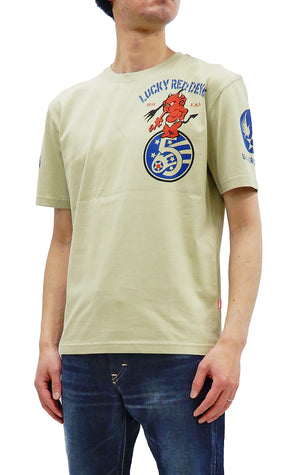 Tedman T-Shirt Men's Lucky Devil Military Graphic Short Sleeve Tee TDSS-527 Beige