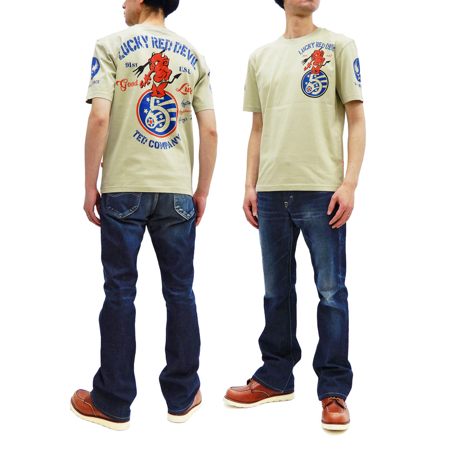 Tedman T-Shirt Men's Lucky Devil Military Graphic Short Sleeve Tee TDSS-527 Beige