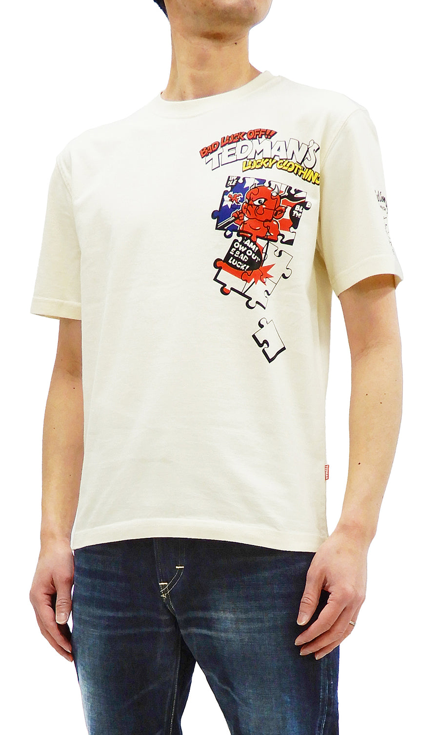 Tedman T-Shirt Men's Lucky Devil Jigsaw Puzzle Graphic Short Sleeve Tee Efu-Shokai TDSS-541 Off-White