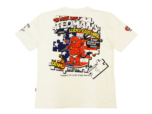Tedman T-Shirt Men's Lucky Devil Jigsaw Puzzle Graphic Short Sleeve Tee Efu-Shokai TDSS-541 Off-White