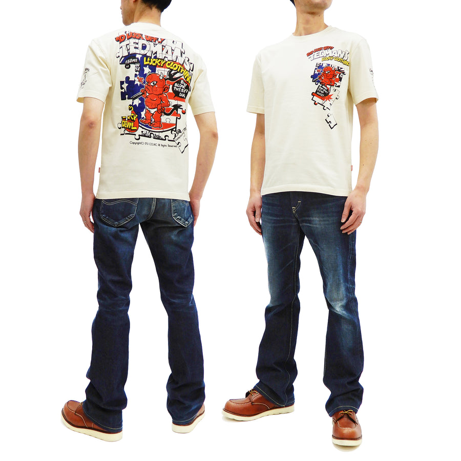 Tedman T-Shirt Men's Lucky Devil Jigsaw Puzzle Graphic Short Sleeve Tee Efu-Shokai TDSS-541 Off-White