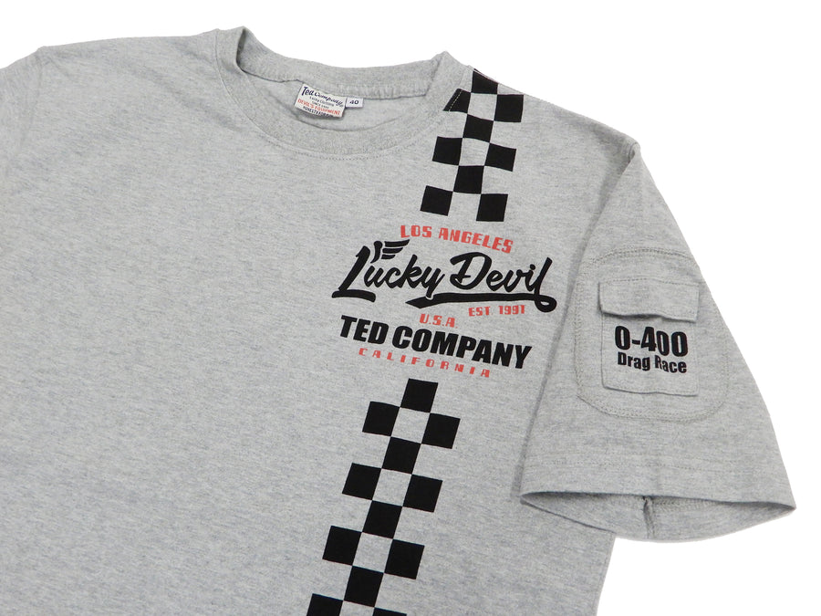 Tedman T-Shirt Men's Lucky Devil Motorcycle Graphic Short Sleeve Tee Efu-Shokai TDSS-542 Ash-Gray
