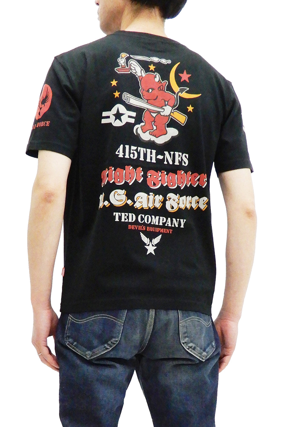 Tedman T-Shirt Men's Lucky Devil Military Graphic Short Sleeve Tee Efu-Shokai TDSS-544 Black