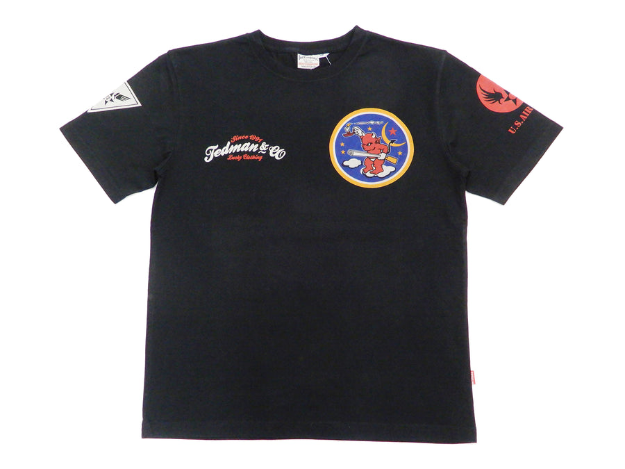 Tedman T-Shirt Men's Lucky Devil Military Graphic Short Sleeve Tee Efu-Shokai TDSS-544 Black