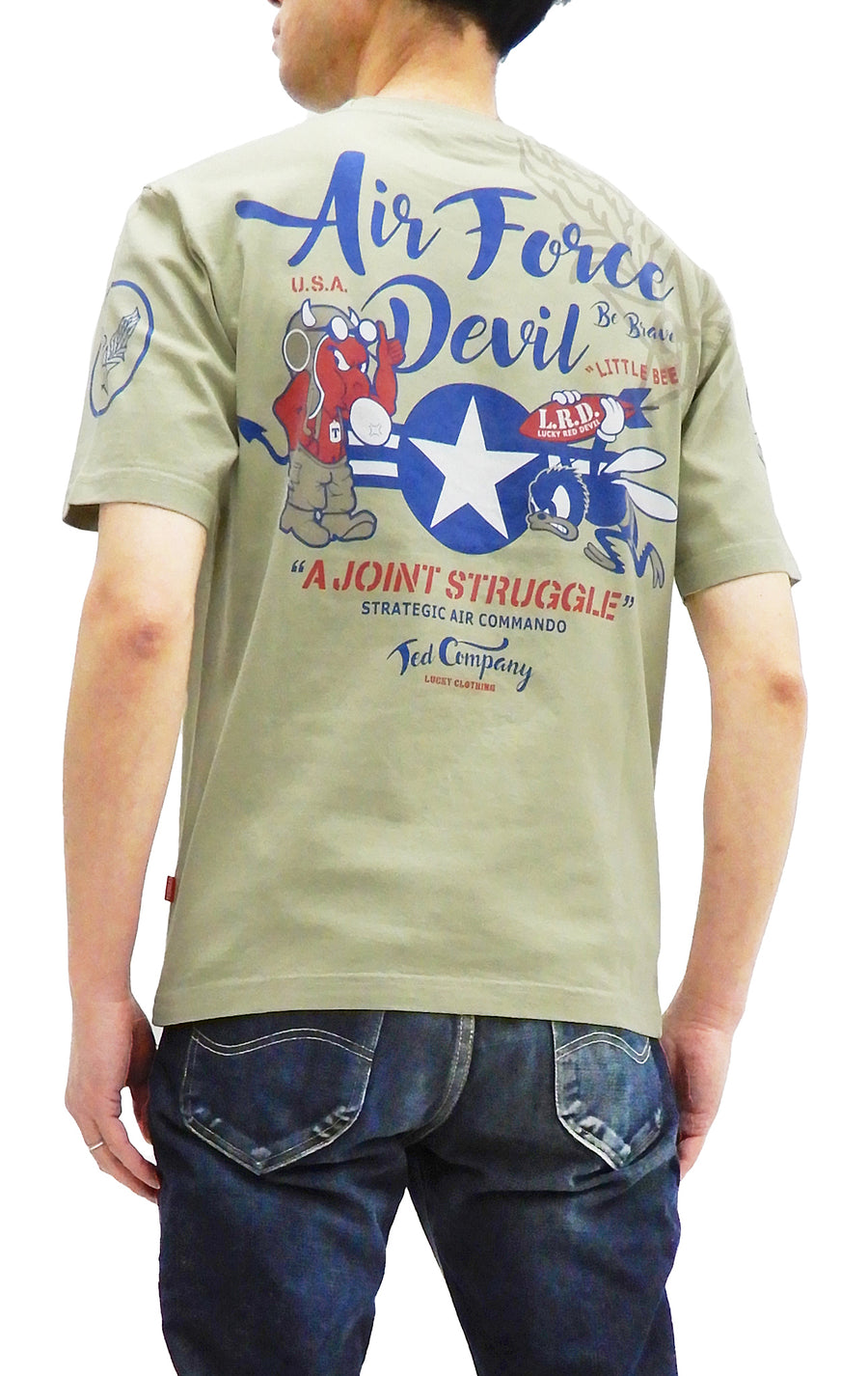 Tedman T-Shirt Men's Lucky Devil Military Graphic Short Sleeve Tee Efu-Shokai TDSS-545 Beige