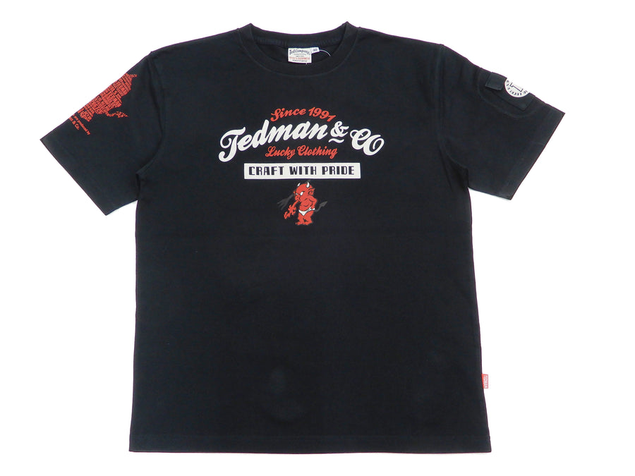 Tedman T-Shirt Men's Lucky Devil Silhouette Graphic Short Sleeve Tee Efu-Shokai TDSS-546 Black