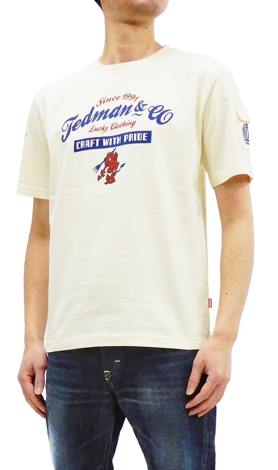 Tedman T-Shirt Men's Lucky Devil Silhouette Graphic Short Sleeve Tee Efu-Shokai TDSS-546 Off-White