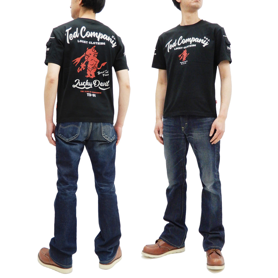 Tedman T-Shirt Men's Lucky Devil Graphic Short Sleeve Tee Efu-Shokai TDSS-547 Black