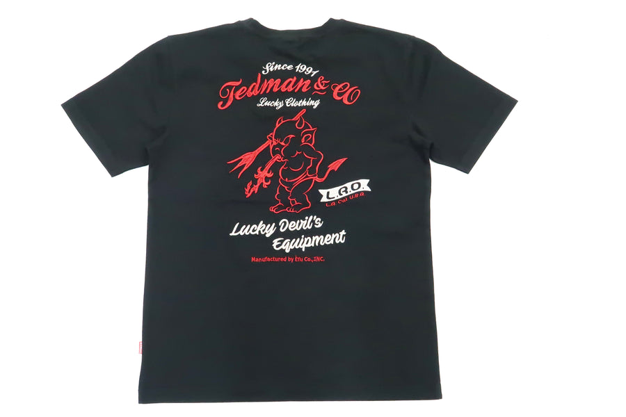 Tedman Embroidered T-Shirt Men's Lucky Devil Graphic Short Sleeve Tee Efu-Shokai TDSS-548 Black