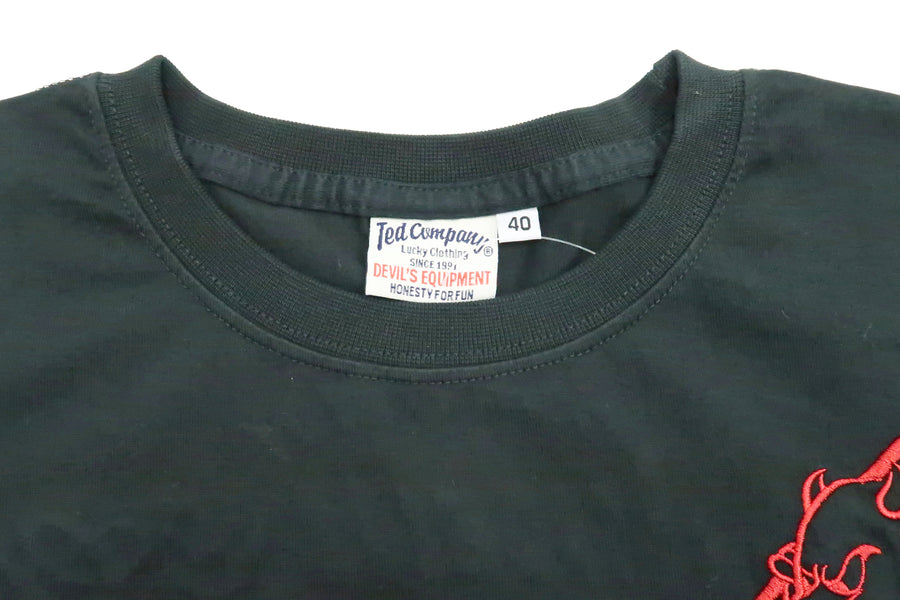 Tedman Embroidered T-Shirt Men's Lucky Devil Graphic Short Sleeve Tee Efu-Shokai TDSS-548 Black