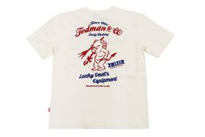 Tedman Embroidered T-Shirt Men's Lucky Devil Graphic Short Sleeve Tee Efu-Shokai TDSS-548 Off-White