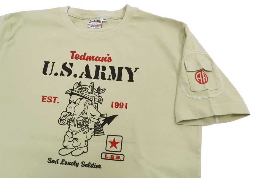 Tedman T-Shirt Men's Lucky Devil Military Graphic Short Sleeve Tee Efu-Shokai TDSS-549 Beige