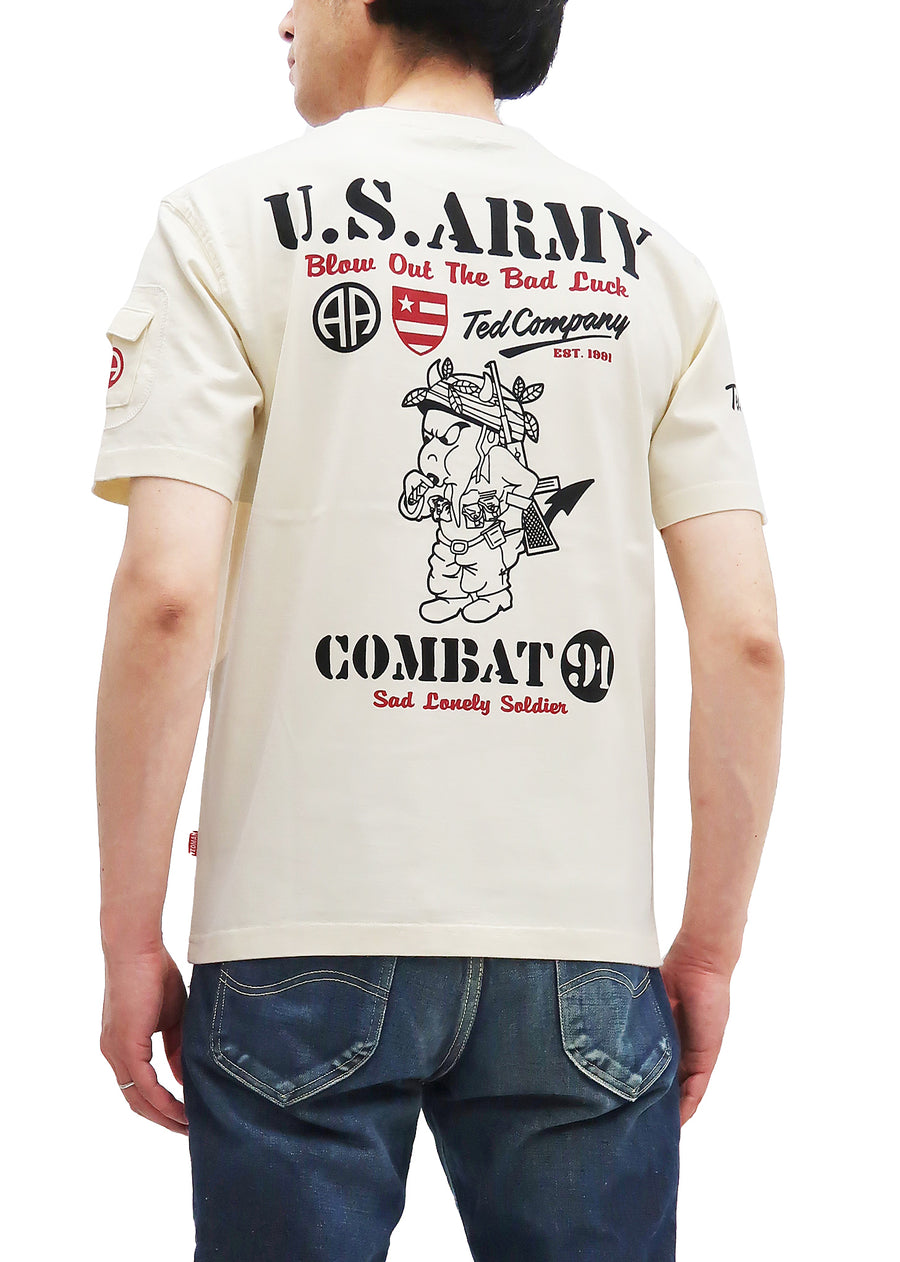 Tedman T-Shirt Men's Lucky Devil Military Graphic Short Sleeve Tee Efu-Shokai TDSS-549 Off-White