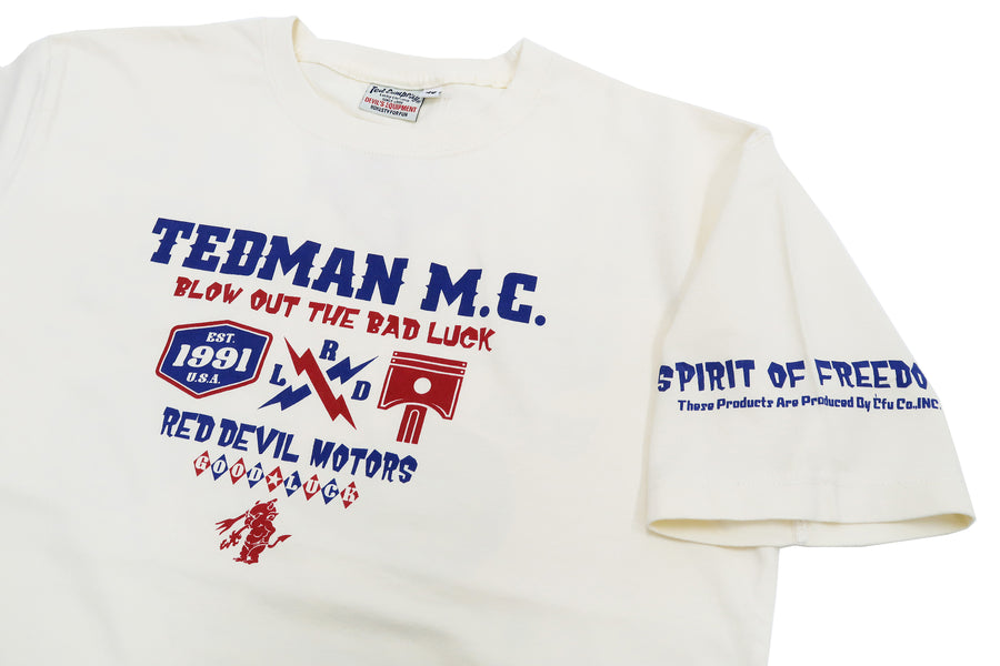 Tedman T-Shirt Men's Lucky Devil Military Graphic Short Sleeve Tee Efu-Shokai TDSS-550 Off-White