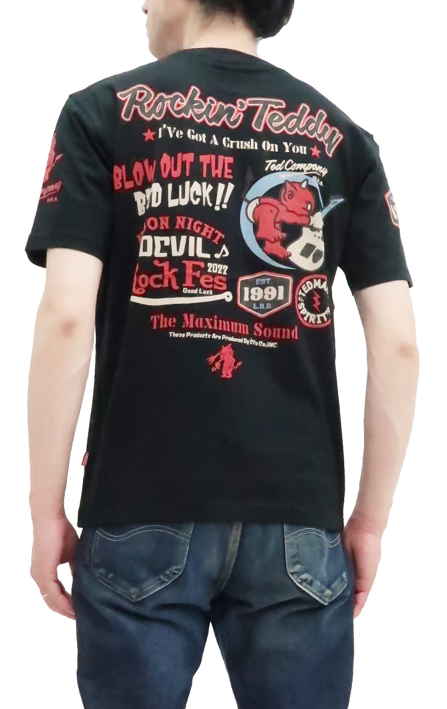 Tedman T-Shirt Men's Lucky Devil Rock Graphic Short Sleeve Tee Efu-Shokai TDSS-551 Black