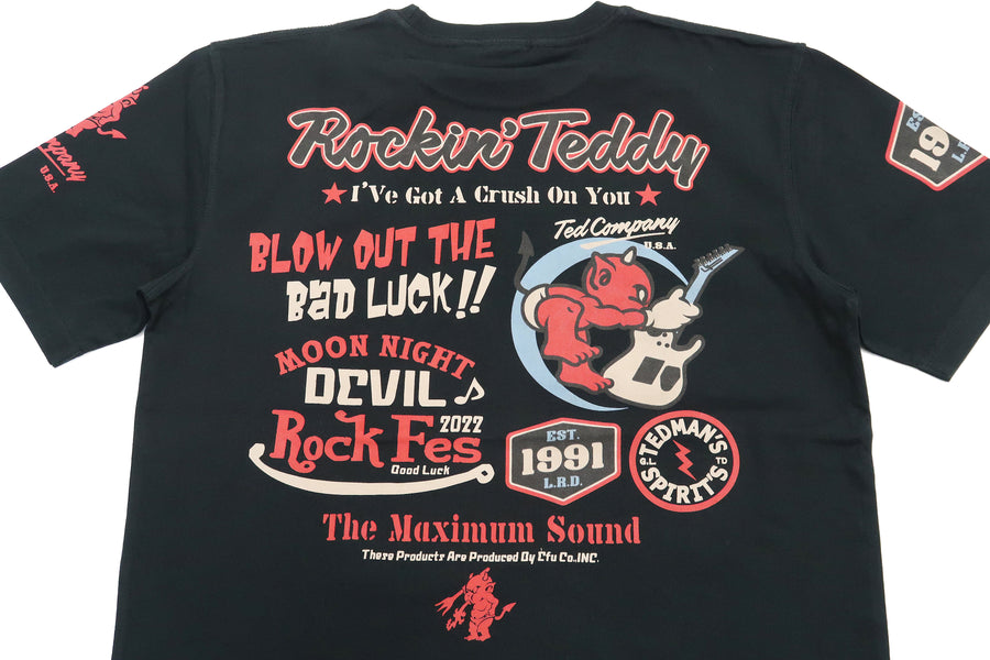 Tedman T-Shirt Men's Lucky Devil Rock Graphic Short Sleeve Tee Efu-Shokai TDSS-551 Black