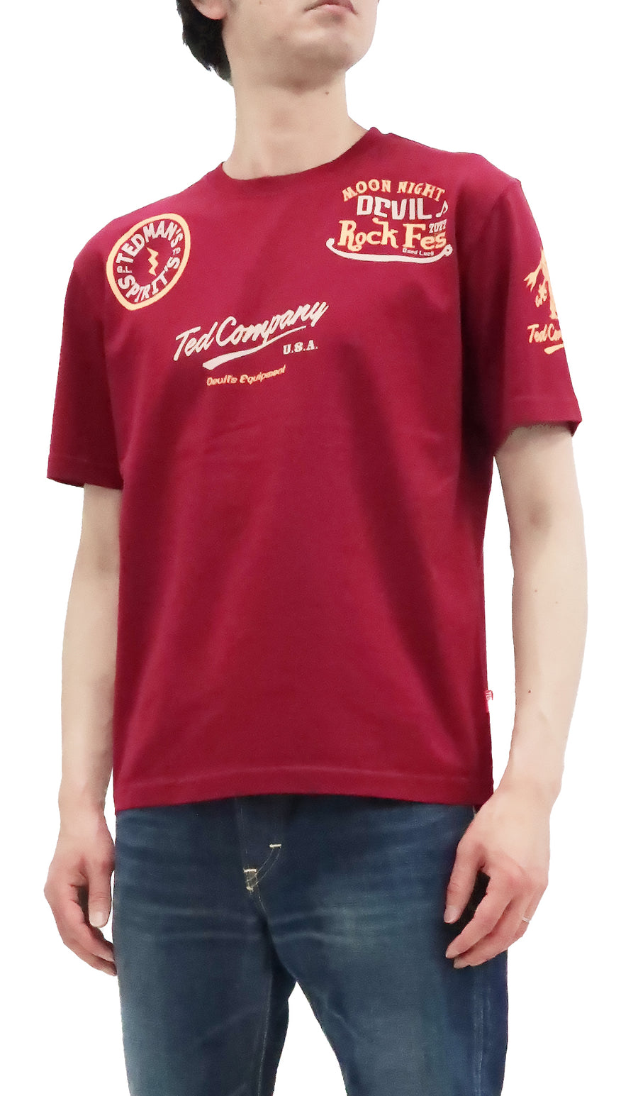 Tedman T-Shirt Men's Lucky Devil Rock Graphic Short Sleeve Tee Efu-Shokai TDSS-551 Wine-Red