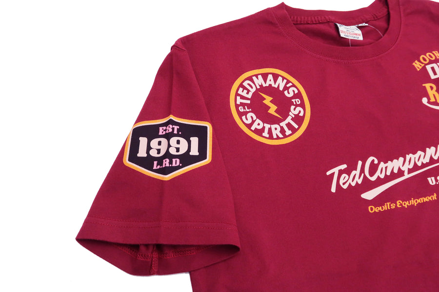 Tedman T-Shirt Men's Lucky Devil Rock Graphic Short Sleeve Tee Efu-Shokai TDSS-551 Wine-Red