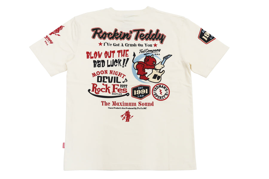 Tedman T-Shirt Men's Lucky Devil Rock Graphic Short Sleeve Tee Efu-Shokai TDSS-551 Off-White