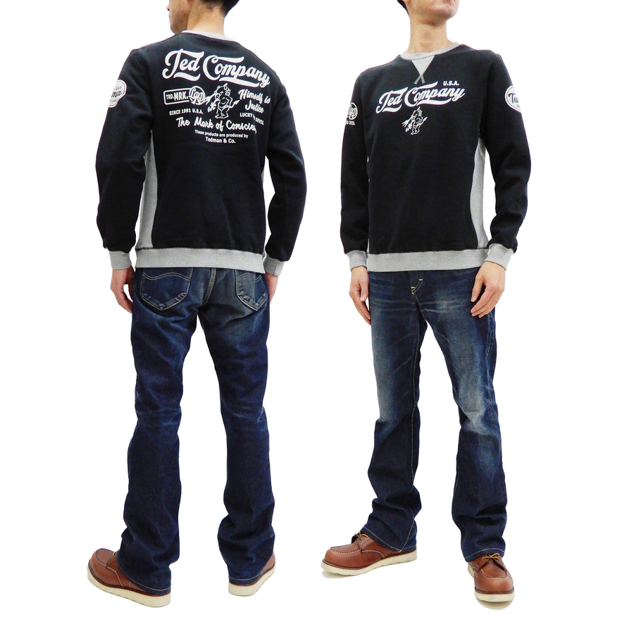 Tedman Men's Sweatshirt with Lucky Devil Graphic V-gusset Ribbed Sides TDSW-1170 Black/Gray