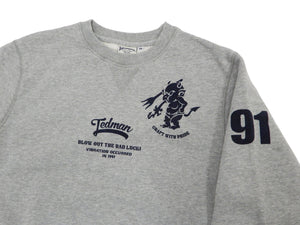 Tedman Men's Sweatshirt with Lucky Devil Graphic V-gusset Ribbed Sides TDSW-1180 Ash-Gray