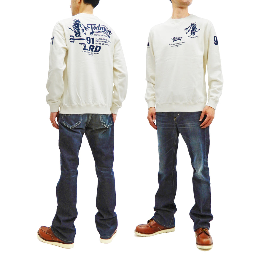 Tedman Men's Sweatshirt with Lucky Devil Graphic V-gusset Ribbed Sides TDSW-1180 White
