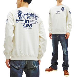 Tedman Men's Sweatshirt with Lucky Devil Graphic V-gusset Ribbed Sides TDSW-1180 White