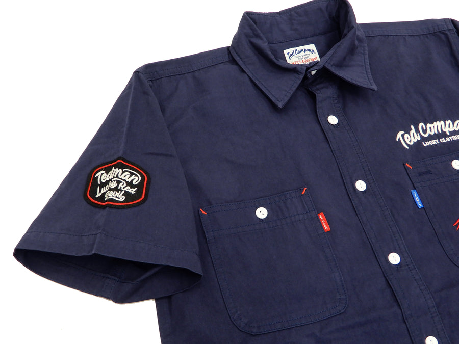 Tedman Shirt Men's Casual Lucky devil Custom Embroidered Short Sleeve Work Shirt Efu-Shokai TES-1200 Dark-Blue