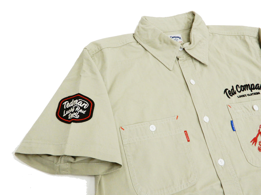 Tedman Shirt Men's Casual Lucky devil Custom Embroidered Short Sleeve Work Shirt Efu-Shokai TES-1200 Beige