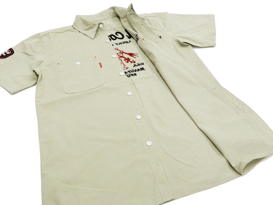 Tedman Shirt Men's Casual Lucky devil Custom Embroidered Short Sleeve Work Shirt Efu-Shokai TES-1200 Beige