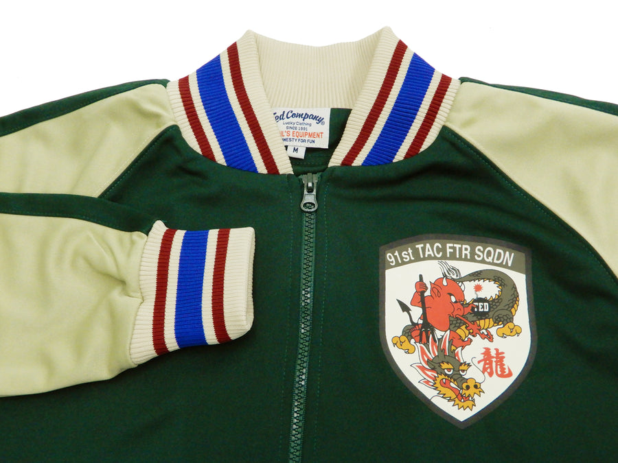 Tedman Men's Casual Zip-Up Track Jacket with Lucky Devil Graphic TJS-2900 Green/Beige