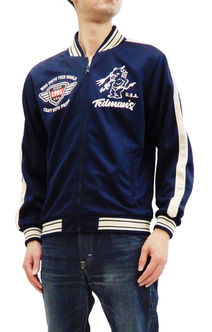 Tedman Men's Casual Zip-Up Track Jacket with Lucky Devil Graphic TJS-3100 Navy-Blue