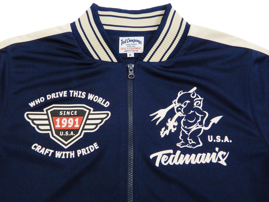 Tedman Men's Casual Zip-Up Track Jacket with Lucky Devil Graphic TJS-3100 Navy-Blue