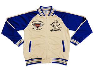Tedman Men's Casual Zip-Up Track Jacket with Lucky Devil Graphic TJS-3100 Beige/Blue