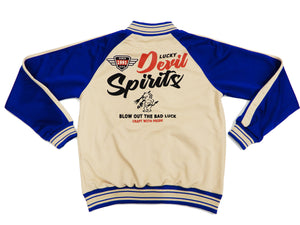 Tedman Men's Casual Zip-Up Track Jacket with Lucky Devil Graphic TJS-3100 Beige/Blue