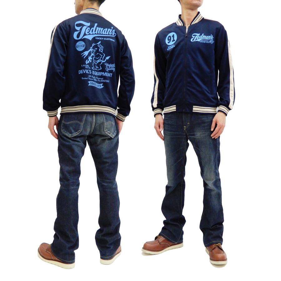 Tedman Men's Casual Zip-Up Track Jacket with Lucky Devil Graphic TJS-3200 Navy-Blue