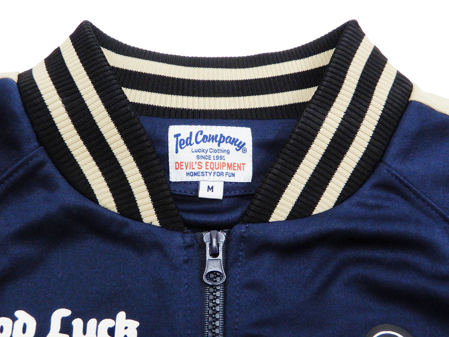 Tedman Men's Casual Zip-Up Track Jacket with Lucky Devil Graphic TJS-3300 Dark-Blue