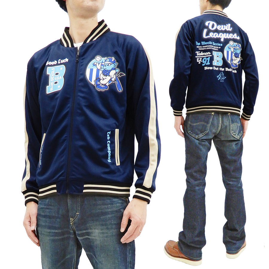 Tedman Men's Casual Zip-Up Track Jacket with Lucky Devil Graphic TJS-3300 Dark-Blue