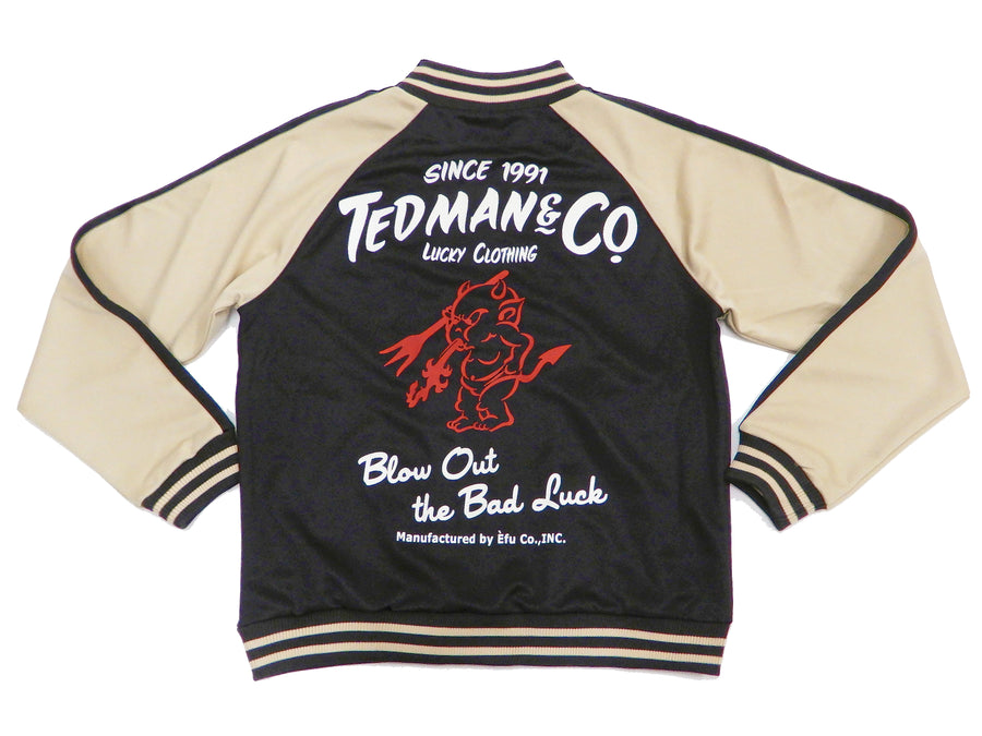Tedman Men's Casual Zip-Up Track Jacket with Lucky Devil Graphic TJS-3400 Black/Beige