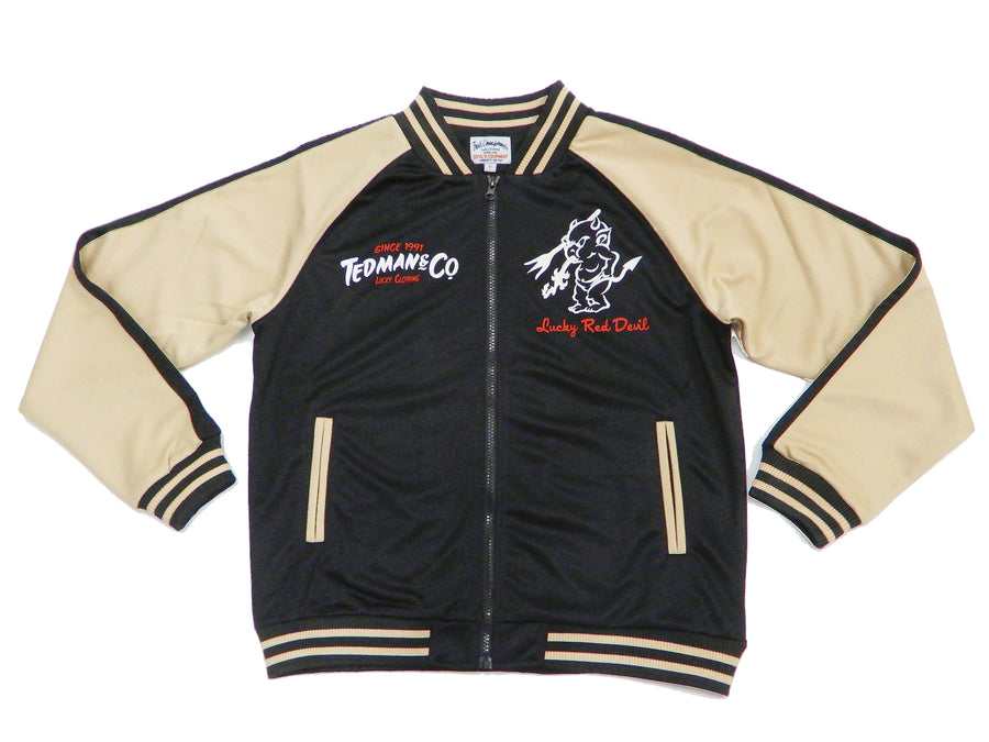 Tedman Men's Casual Zip-Up Track Jacket with Lucky Devil Graphic TJS-3400 Black/Beige