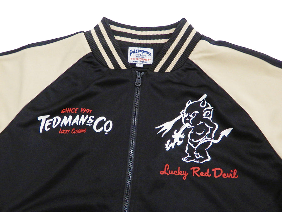 Tedman Men's Casual Zip-Up Track Jacket with Lucky Devil Graphic TJS-3400 Black/Beige
