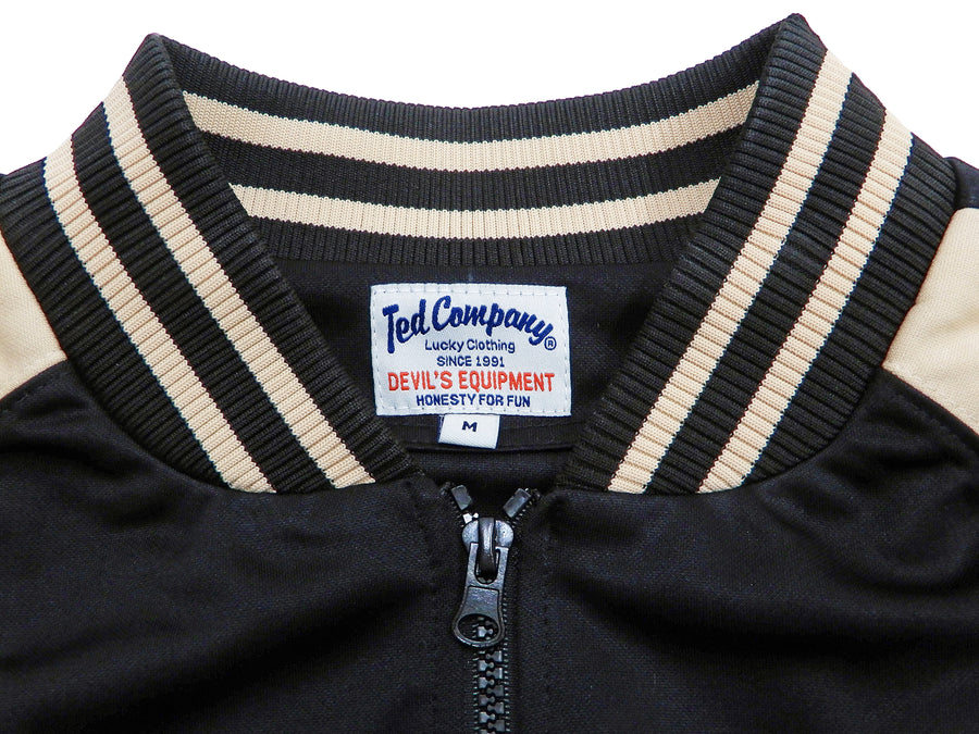 Tedman Men's Casual Zip-Up Track Jacket with Lucky Devil Graphic TJS-3400 Black/Beige