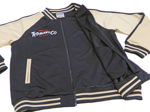 Tedman Men's Casual Zip-Up Track Jacket with Lucky Devil Graphic TJS-3400 Black/Beige