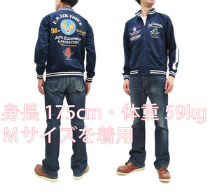 Tedman Men's Casual Zip-Up Track Jacket with Lucky Devil Military Style Graphic TJS-3500 Navy-Blue