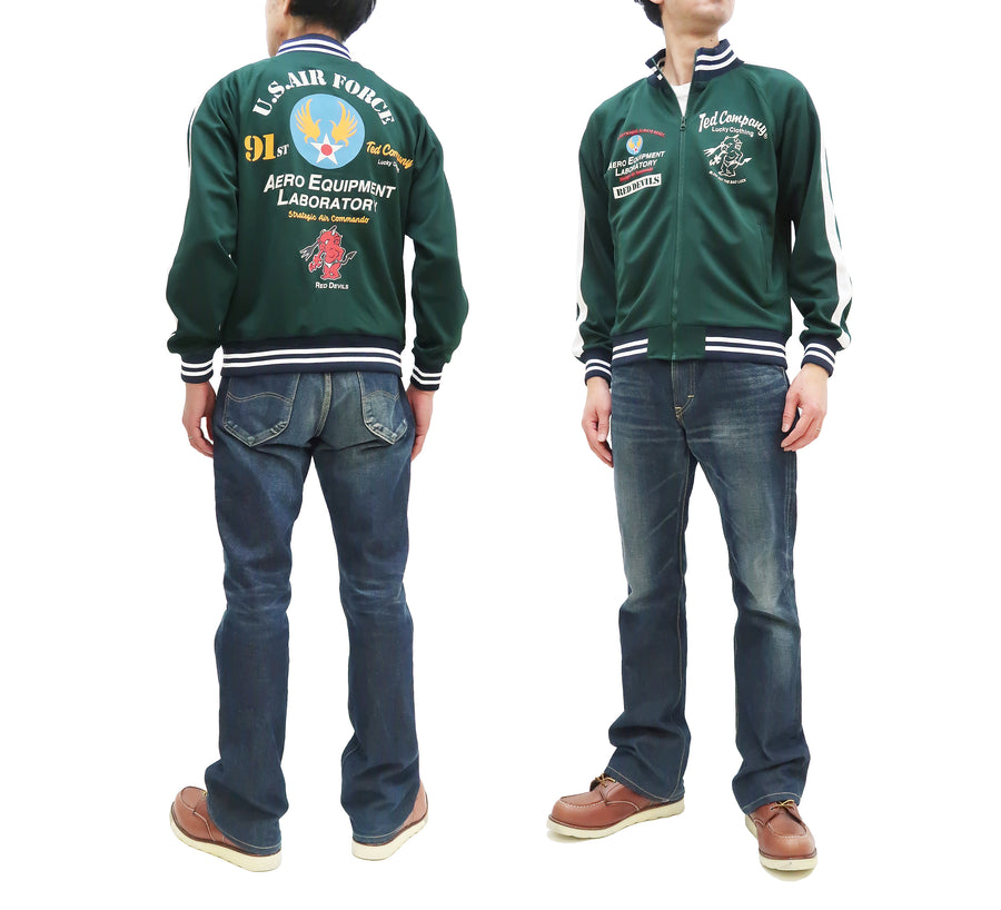 Tedman Men's Casual Zip-Up Track Jacket with Lucky Devil Military Style Graphic TJS-3500 Green
