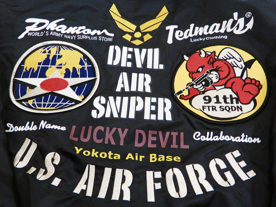 Tedman Men's L-2 Flight Jacket Lucky Devil Custom Nylon Bomber Jacket TL2-180 Black