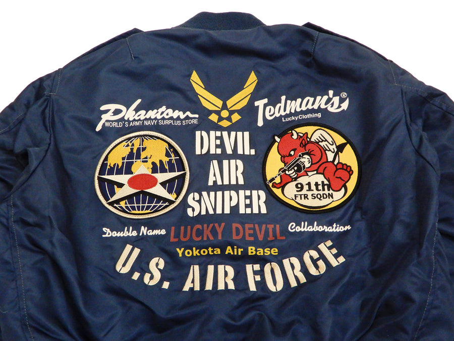 Tedman Men's L-2 Flight Jacket Lucky Devil Custom Nylon Bomber Jacket TL2-180 Navy-Blue