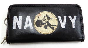 TOYS McCOY Leather Long Wallet Men's Casual Felix the Cat Military Style TMA2009 Black