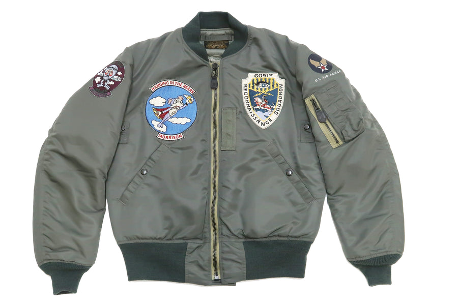 TOYS McCOY MA-1 Flight Jacket Men's Custom MA1 MIL-J-8279A ALBERT TURNER  Bomber Jacket with Patches TMJ2231 Sage-Gray